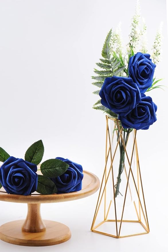 Royal Blue Roses Artificial Flowers (Near Navy Blue) 50 PCS, Fake Rose Flower Heads Flowers with Stem for DIY Bouquets Wedding Decorations Centerpieces Arrangements Party Home Decor