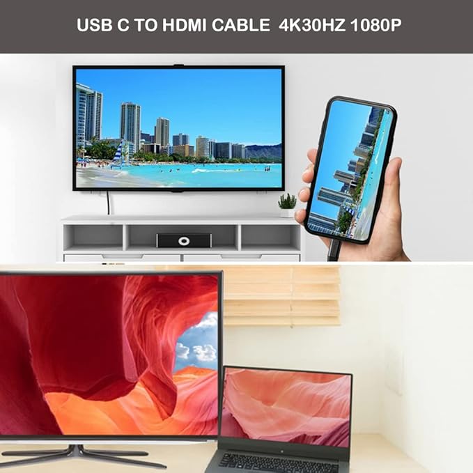 Generic USB C to HDMI Adapter, 16.5ft, 4K30Hz, Supports Laptops, Desktops, Monitors, TVs