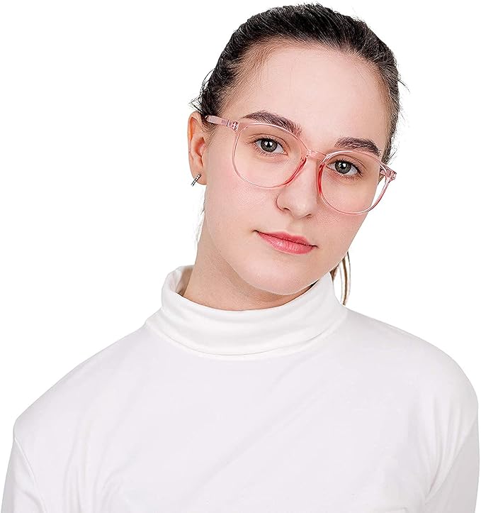 LifeArt Round Blue Light Blocking Glasses, Computer Glasses, Gaming Glasses, TV Glasses for Women Men (Clear Pink, 4.00 Magnification)