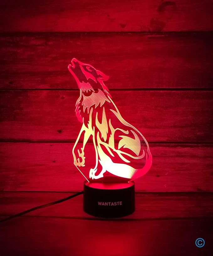 3D Wolf Decor Lamp with Remote, 7 Color Changing Night Light Toys, Birthday Gift for Kids Girls Boys