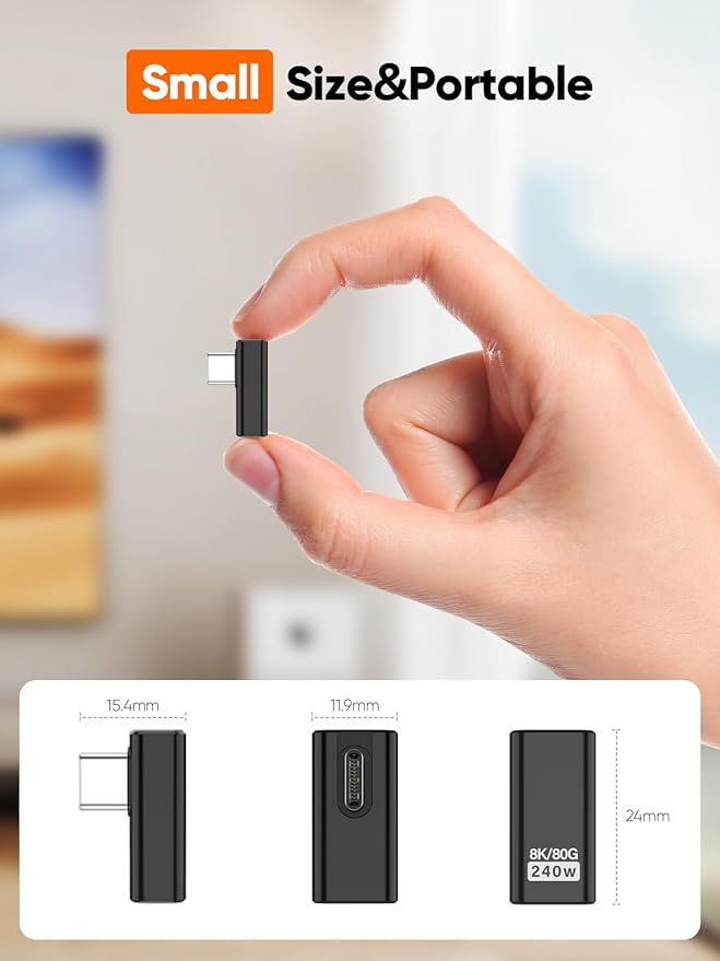 CableCreation 90 Degree USB C Adapter 2 Pack, Right Angle USB C Male to Female Adapter 80Gbps 240W Compatible with Steam Deck, ROG Ally, Switch, Notebook, PC, Tablet, Phone and More, Middle Angle