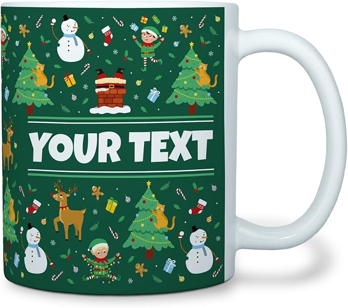 Personalized Mug for Kids - Christmas - Custom Name/Text, Ceramic Hot Chocolate/Cocoa/Coffee Cup for Boys/Girls, Holiday/Birthday Gift - 11 oz, White Handle