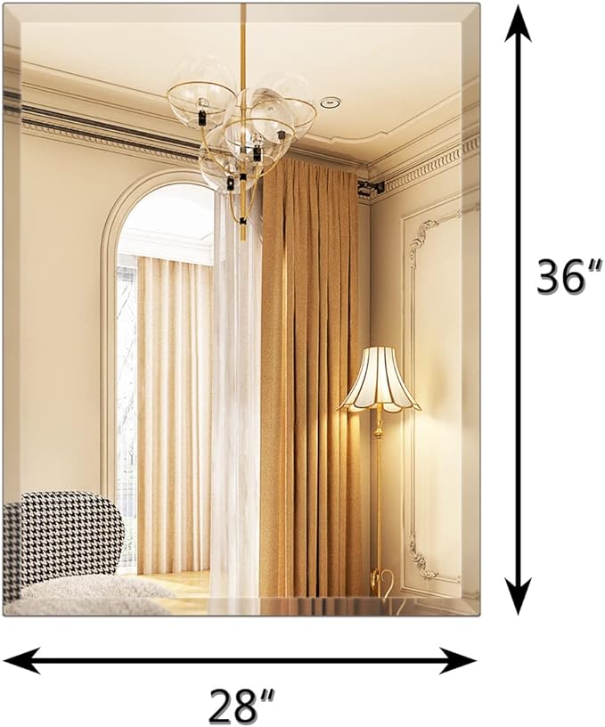 28"x36" Frameless Rectangle Wall Mirror with 1 inch Beveled Edge for Bathroom Vanity