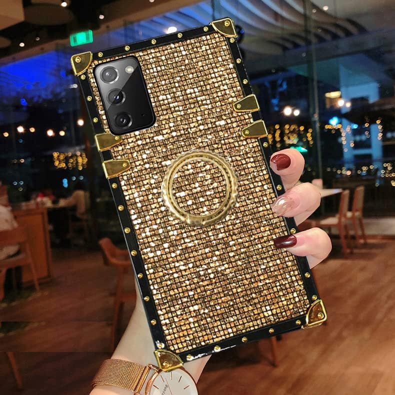 for Samsung Galaxy S24 Plus S24+ Bling Case - Fashion Box Trunk Design Glitter Cute Gold Square Corner Soft Cover with