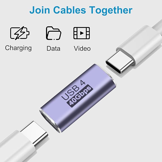4pcs USB C Female to Female Adapter/Connector, USB Type C Adapter Extender Support 100W, 40Gbps, 8K@60Hz for Steam Deck, MacBook,Thunderbolt ect(F-F Straight)