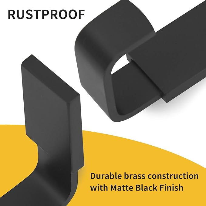 BESy Brass Clothes Hook Single Towel Hook for Bathroom Kitchen Garage Square Style Robe Hooks Coat and Hat Hook, Self Adhesive with Glue or Wall Mounted with Screws, Two Packs, Matte Black