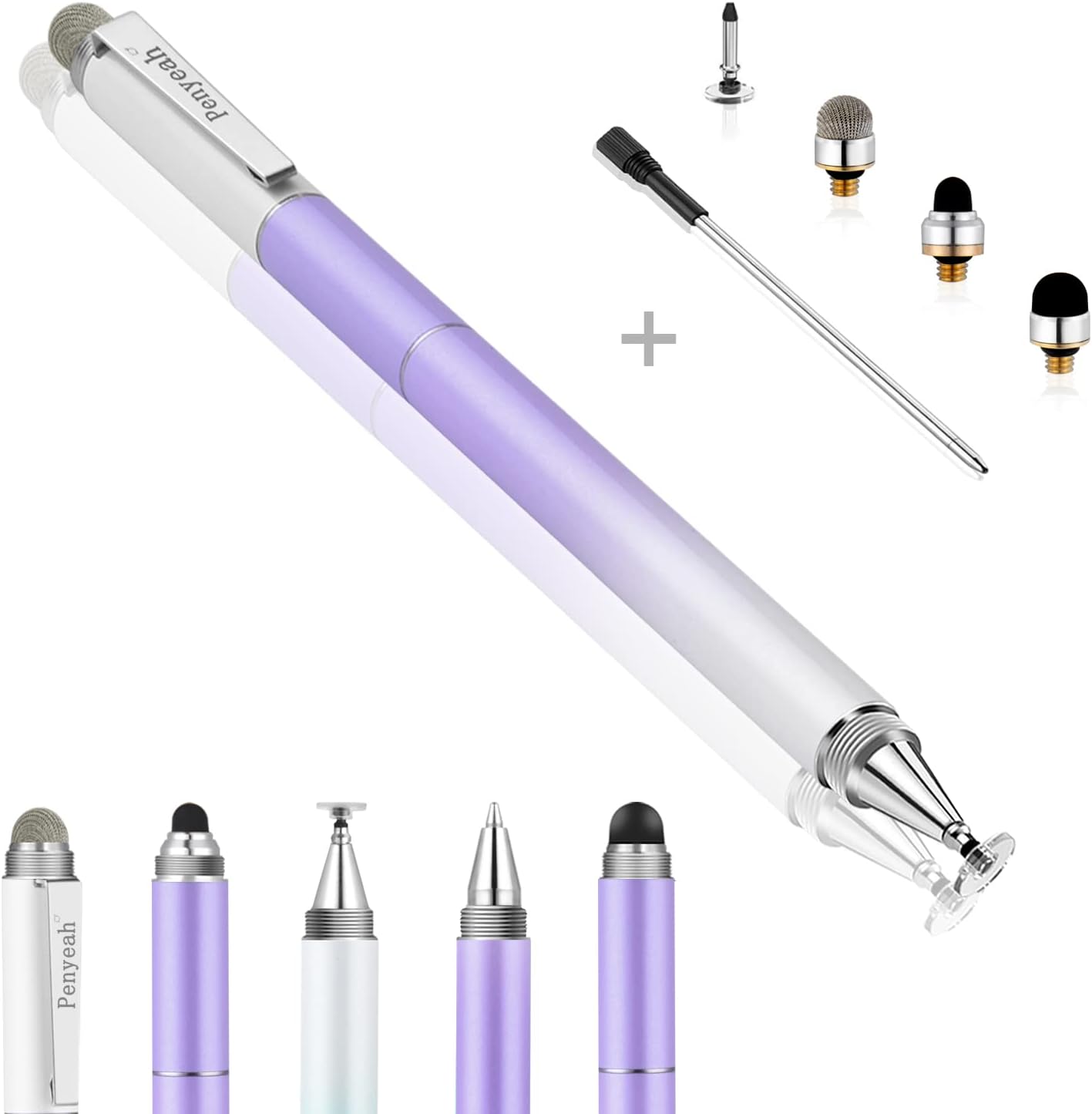 Penyeah Stylus Pen - 4 in 1 Universal Touch Screen Disc Tip/Mesh & Rubber Tip for iPad/iPhone/Android - Dream Purple