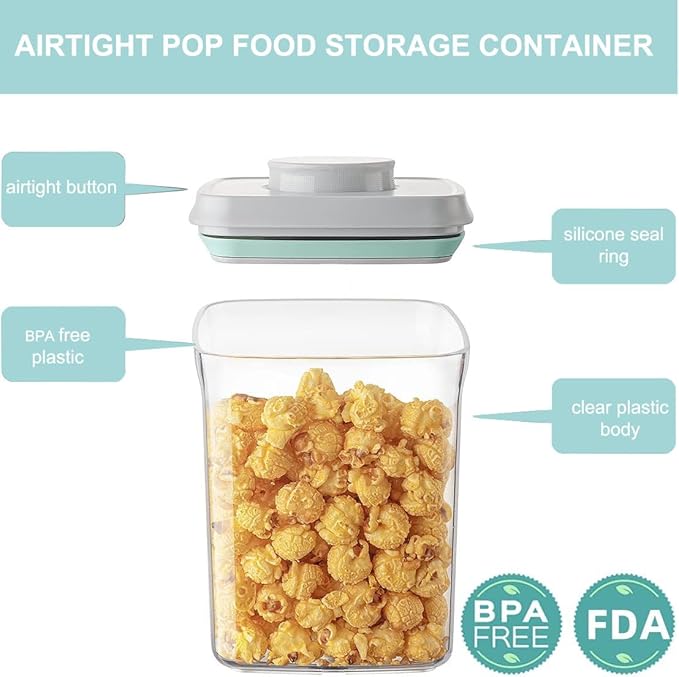 Airtight Food Storage Container - 1.2qt / 1200ml Square Pop Containers With Lids, Bpa Free Stackable Container for Coffee Cereal Flour Spaghetti Rice Kitchen Organizer