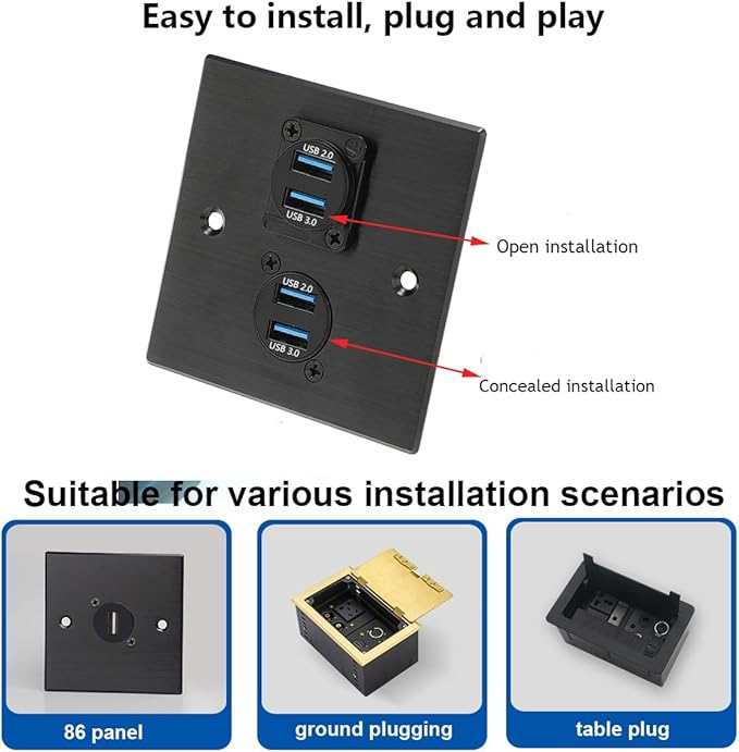 PENGLIN 2PCS USB 3.0 Adapter, Dual USB Male to Female Panel Mount Connector Support Data/Charger, for Laptop/Keyboard/Smartphone/Tablet/Car