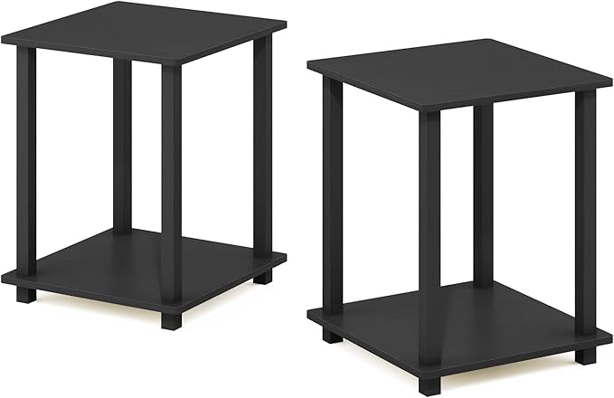 Furinno SIMPLISTIC Side Table Set of 2, 2-Tier End Table, Nightstand, Night Stand, Bedside Table, Easy Assembly, for Living Room, Bedroom, Americano