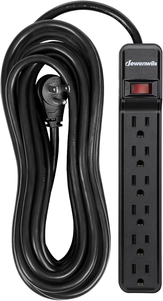 DEWENWILS 25FT Power Strip Surge Protector, 6-Outlet Strips with Low Profile Flat Plug, 15 Amp Circuit Breaker, 500 Joules, Wall Mount, UL Listed