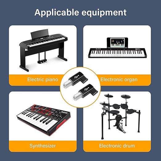 Female USB C to USB B Printer Cable Adapter 2Pack, USB C to MIDI Cable Adapter for Printer Eectric Pianos Synthesizers USB Microphones Right Angle Shape