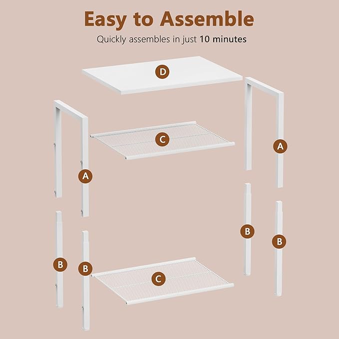 Hoctieon 2-Set 3 Tier End Table, Telephone Table Set of 2, Tall Side Table with Storage Set of 2, Small Nightstand for Small Spaces, Metal Frame, White