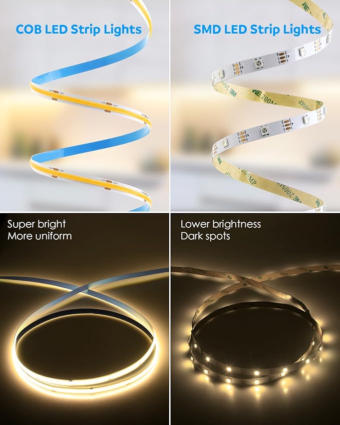 Aclorol COB Led Strip Lights 24V 32.8ft Led Strips Lights 3000K Warm White 320Leds/m CRI85+ Flexible LED Tape Lighting for Bedroom TV Party Home Indoor Decor 10M(Power Supply&LED Dimmer Not Included)