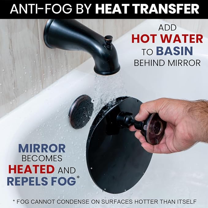 MIRRORVANA Dual Antifog Shower Mirror for Shaving - Shatterproof Mirror with Razor Holder, Upgraded Suction, 360° Swivel (8" Round, Black)