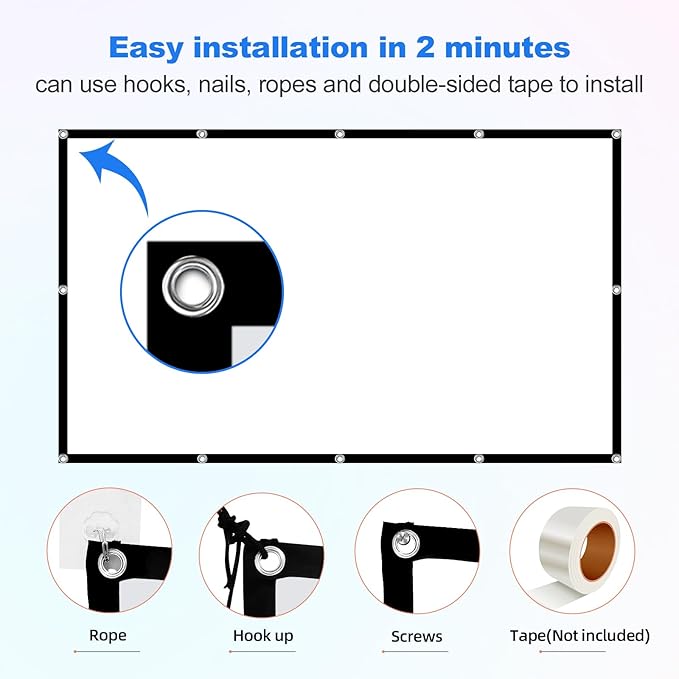 Projector Screen 72 inch，Portable Movie Projector Screen 16:9 HD Indoor Outdoor Double Sided Rear Projection Screen Video for Home, Party, Office, Classroom