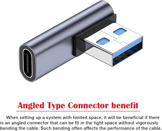 CY USB-C Type C Female Low Profile 90 Degree Left Angled to USB 3.0 A Male Data Adapter for Laptop Desktop