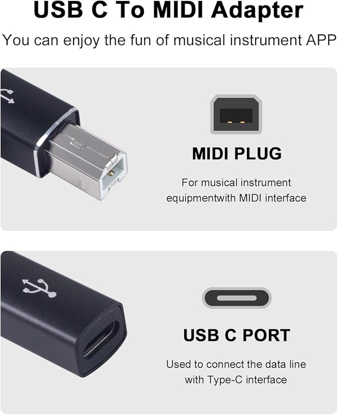 Danfetsoy USB C to USB B Printer Adapter, USB B Male to Type C Female Adapter for Printer, Electric Piano, Laptops (2pack, Black)