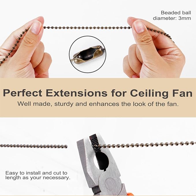 4 Pack Bronzed Ceiling Fan Pull Chain Extension, 12 Inches Classic Drop Shaped Pendant Pull Chains for Ceiling Fans and Lights, Decorative Fan Pulls Extenders with Connector (2 light and 2 fan)
