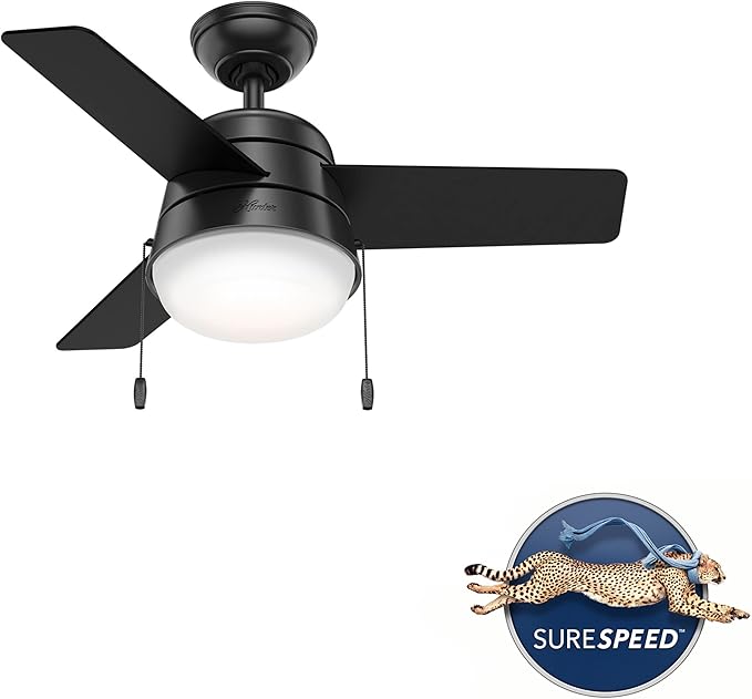 Hunter Fan Company 59302 Hunter 36" Aker Ceiling Fan with Light, Matte Black Finish, Hunter Fan