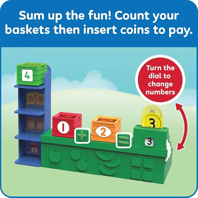 hand2mind Numberblocks Add It Up Mini Market, Grocery Store Playset, Math Toys for Kids 3-5, Counting Toys, Learning Money, Numbers for Toddlers, Mini Shopping Cart, Pretend Play Figure Playset