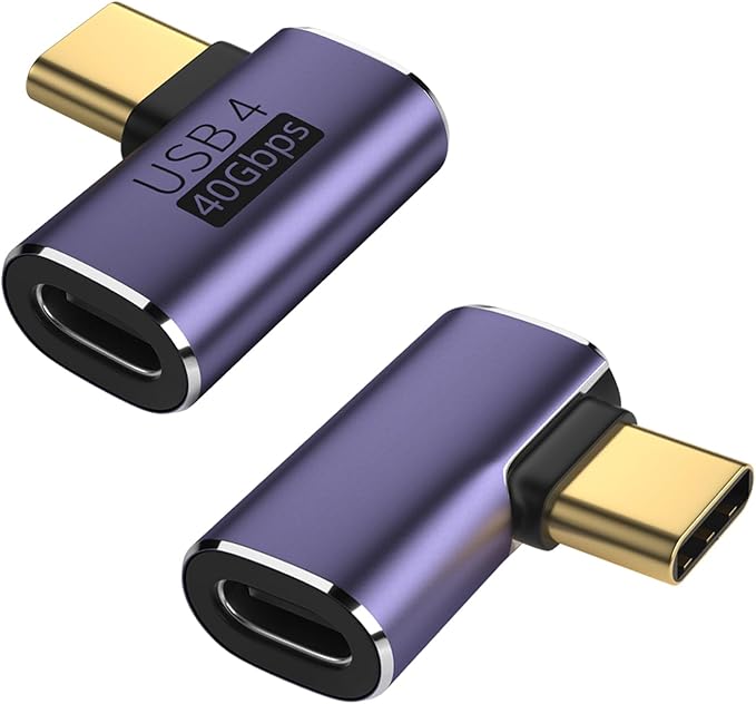 AreMe 2 Pack USB C Male to Female Adapter, 90 Degree Right Angle 100W Type C Extender Adapter for Thunderbolt 4/3, MacBook Pro/Air, Laptop, Phones and More Type C Devices (Purple)