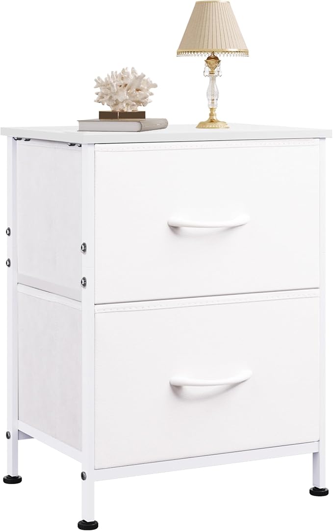 WLIVE White Nightstand, 2 Drawer Dresser for Bedroom, Small Night Stand with Fabric Drawers, Bedside Furniture, End Table for Bedroom, Closet, Entryway, College Dorm