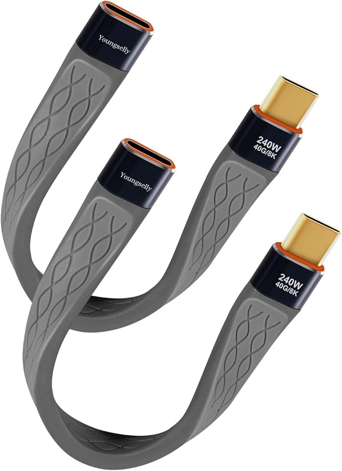 2Pack Female to Male 0.4Ft USB C Flex Extension Adapter, Compatible with Thunderbolt 4/3, USB4/3, Support 240W Fast Charging, 8K Display, 40Gbps Data Transfer