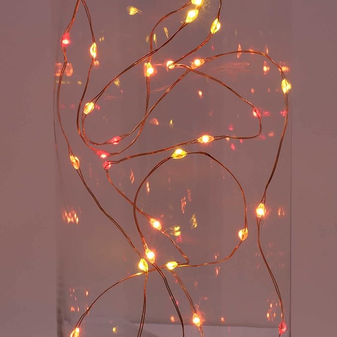QBIS Battery Powered Fairy Lights for Halloween Decorations, 40 LEDs, Red, Orange, Yellow Battery Operated String Lights for Christmas, 6hr Timer Mode, Party, Bedroom, Dorm Lighting - 2 Pack
