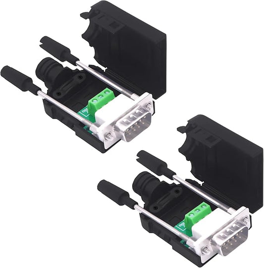 DB9 Solderless Connector Breakout Board RS232 D-SUB 9 Pin Serial to RXD TXD GND 235 Adapter Terminal Block with Case 2 Packs (Male)