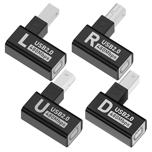 Type-B Male USB 2.0 to Female Extension Adapter Left+Right+up+Down Angled Each Horizontal Vertical Angled for Printer Scanner