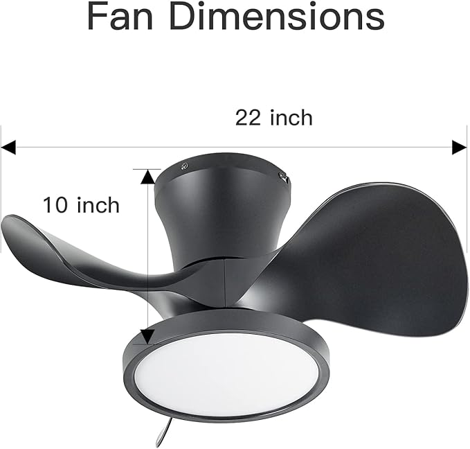 ocioc Quiet Ceiling Fan with LED Light 22 inch Large Air Volume Remote Control for Kitchen Bedroom Dining Room Patio