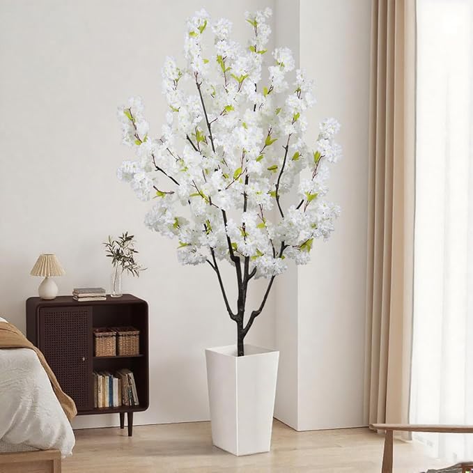 Indoor Cherry Blossoms Tree White Artificial Cherry Blossom Tree 6FT Faux Bedroom Trees for Home Decor