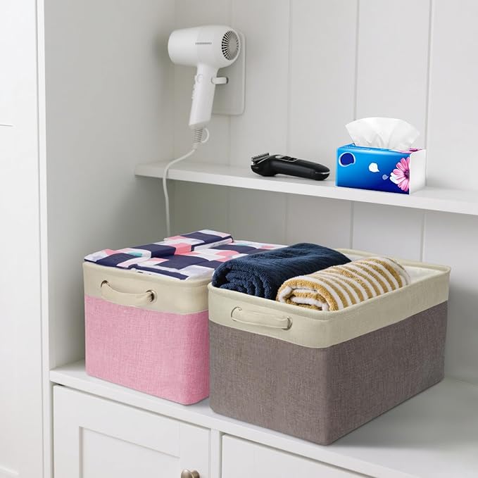 BALEINE 2 Pack Fabric Storage Bins for Shelves, Linen Storage Baskets for Organizing, Decorative Closet Bins for Clothes, Home (Skyblue, 15''x11''x9.5'')