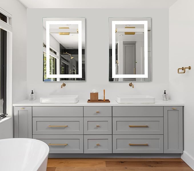 LED Vanity Bathroom Mirror 30 x 20 in. Wall Mounted, Dimmable, Lighted, Anti-Fog Mirror – Modern, Frameless Design
