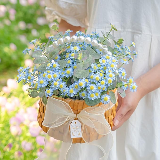 Small Blue Daisy Flowers Artificial,2 Bouquet/12Pcs 10 Inch Fake Daisies,Spring Wild Flower for Party Decor (Blue)