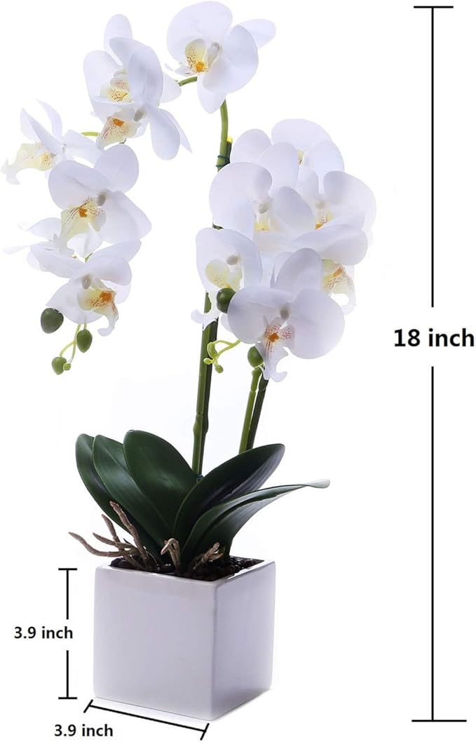 Orchids Artificial Fake Flowers with Vase for Table Centerpieces, Fake Orchids in Pots Orquideas Real Touch Flowers Large Vivid Faux Phalaenopsis White Orchid Plant Indoor Room Decoration