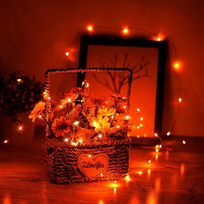 JMEXSUSS 4 Pack 50 LED Christmas Fairy Lights Battery Operated, 16.1ft Orange Fairy String Lights, Mini Orange Christmas Lights for Bedroom Garden Party Holiday Decorations