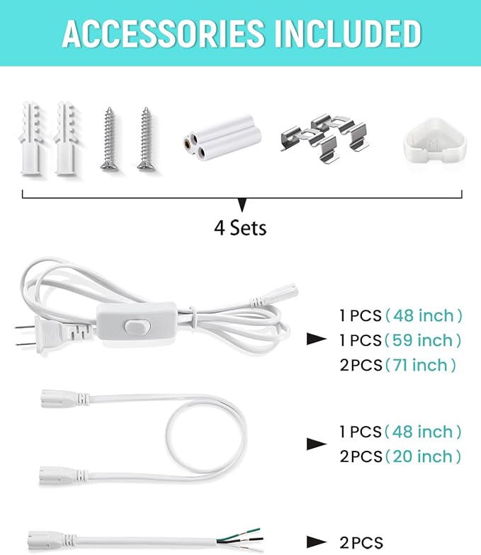 (4 Pack) 4FT T5 LED Shop Light,6500K,20W,2300LM(Super Bright White) Linkable LED Integrated Fixture,Garage Ceiling and Cabinet Light,Strip Light,Corded Electric with ON/Off Switch