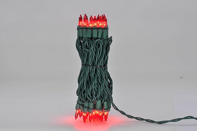 Brite Star 100 Count Mini String Christmas Lights, Red - 22 feet Indoor/Outdoor Christmas Tree Lights with Green Wire (Set of 2)