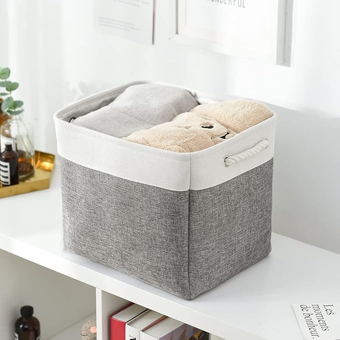 TcaFmac Organization and Storage Basket for Organizing - 16x12x12 inch Large 2 Pack Collapsible Storage Bins for Shelves, Fabric Storage Cubes for Box Closet Cloth Toy Books Kids (White & Grey)