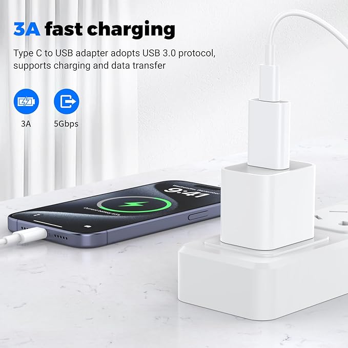 USB to USB C Adapter 4 Pack, USB-C Female to USB Male Adapter,OTG Charger Converter Compatible for Apple Watch Ultra iWatch/iPhone/Pro Max Plus/Airpods/iPad 9 10 Air 5 Mini 6/Car/Samsung