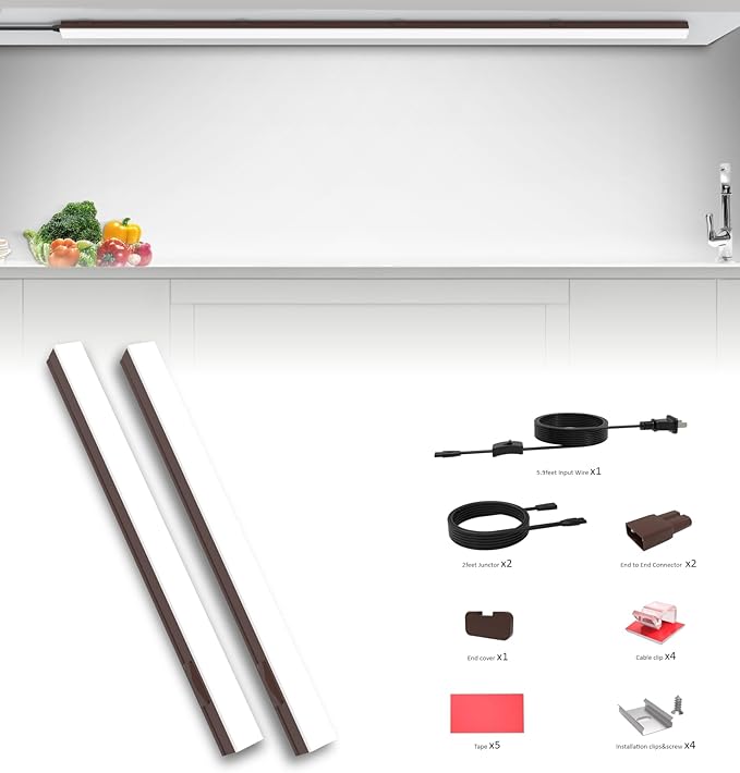 Under Cabinet Lighting Plug in, 16 Inch 2 Pcs, Linkable AC120V 3CCT 3000K/4000K/5000K Ultra Slim, LED Under Cabinet Lights for Counter Light, Kitchen, Shelf, Sink, Workshop, Desk, Bronze
