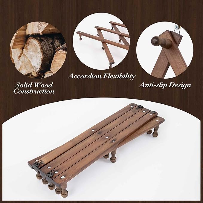 16 inch High Accordion Wall Hanger with 14 Hooks, Wooden Wall Expandable Coat Rack for Coat, Hats, Baseball Caps, Coffee Mug, Jewelry