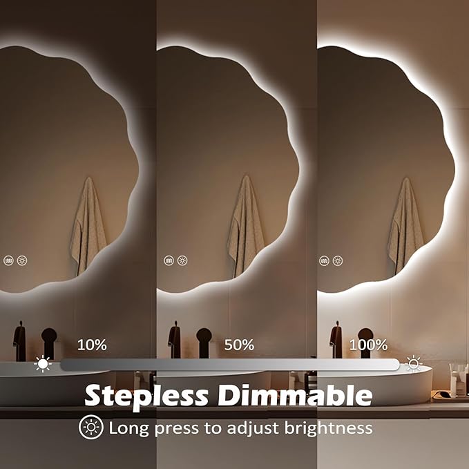 Round LED Bathroom Mirror with Lights 30", Stepless Dimmable Circle LED Mirror with 3 Colors, Anti-Fog, Memory, Frameless Smart Vanity Mirror