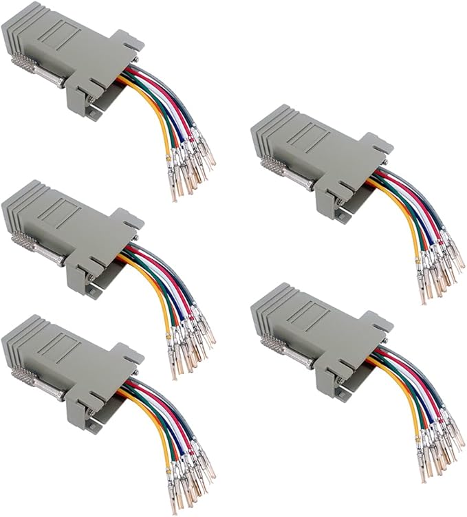 5Pcs DB9 Female to RJ45 Modular Adapter, DB9 to RJ45 Female Ethernet Connector Compatible with RS232 RS422 and RS485 Connection