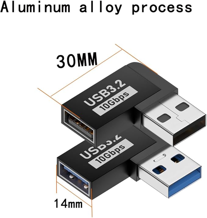 2 Pack USB 3.0 Adapter 90 Degree Male to Female Combo Vertical Up and Down Angle Coupler Connector，USB 3.0 Male to Female 90 Degree Right Angle Extension Adapter