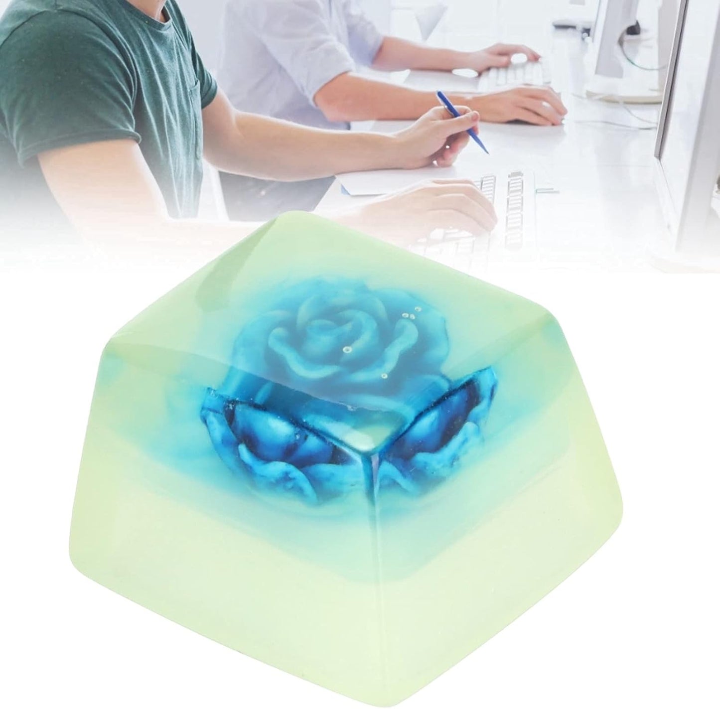 Zopsc Game Resin Keycap, Cute Custom Handmade Keycap for Game Players and Keyboard Enthusiasts (White Rose)