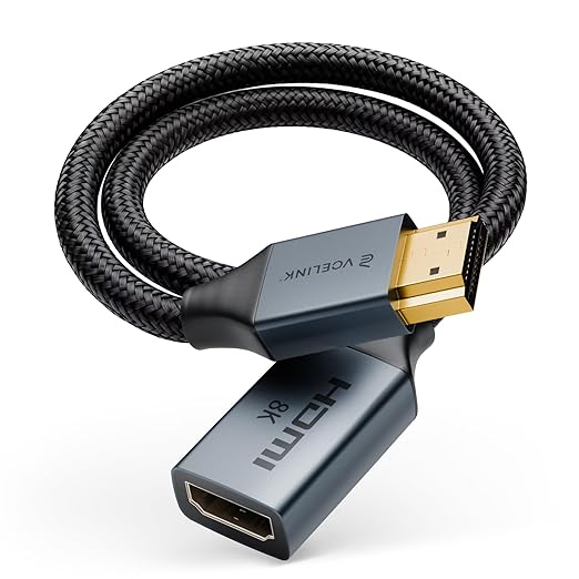 VCELINK 8K Short HDMI Extender Cable 1 FT Ideal for Tight Spaces, HDMI Extension Cable Support 8K@60Hz, 4K@120Hz/144Hz, HDCP 2.2/2.3, Compatible with Roku TV Stick, HDTV, Game Console, Laptop, 1 Pack