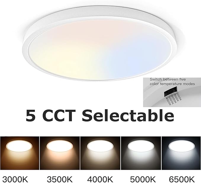 TALOYA Flush Mount 12 Inch Ceiling Light (Milk White Shell), 20W Surface Mount LED Light Fixture for Bedroom Kitchen,5 Color Temperatures in One,0.94 Inch Thickness Round